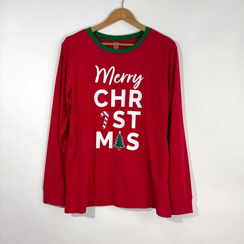 PJ Place Adult Unisex Size Medium Red Green Merry Christmas 2 Piece Pajama Set - Picture 2 of 11